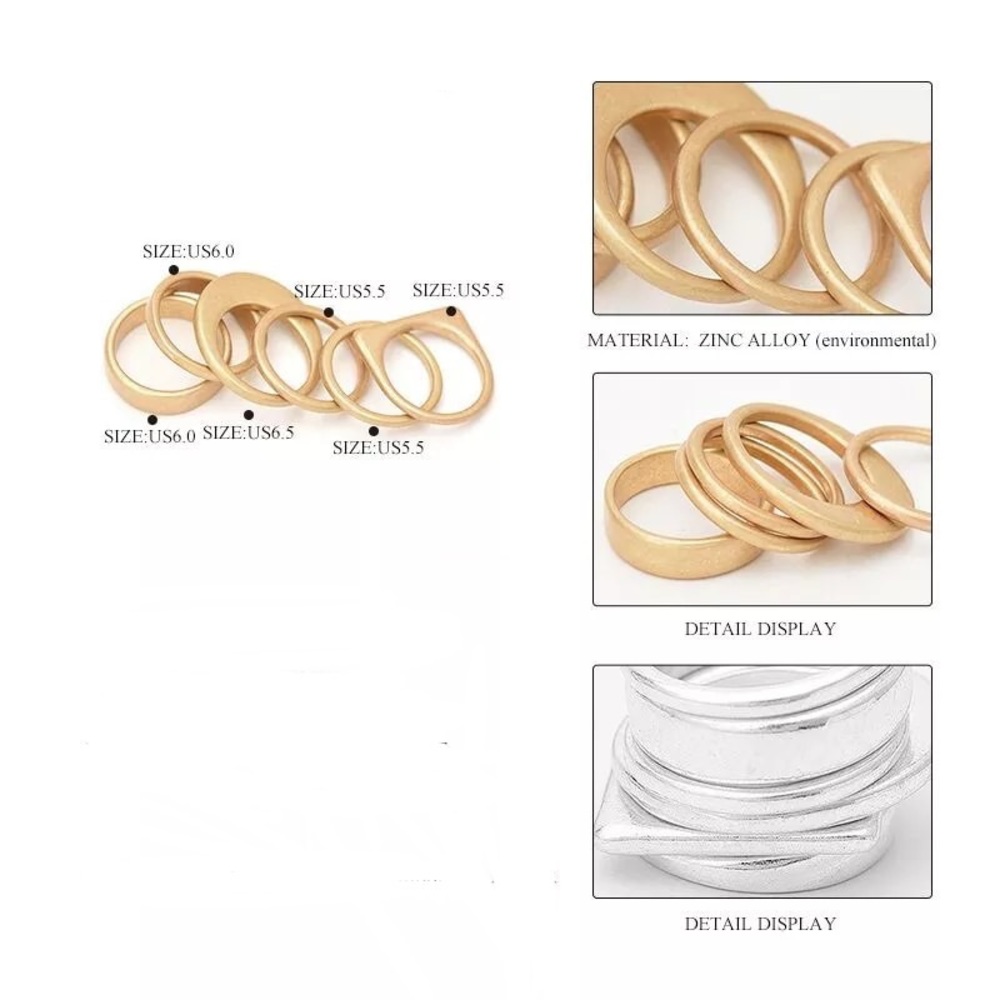 Silver Tone Geometric Stack Rings Set - Picture 3 of 3